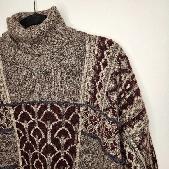 Valentino Wool Blend Turtleneck Sweater Men's XL Nordic Fair Isle Pattern Play - Picture 1 of 11